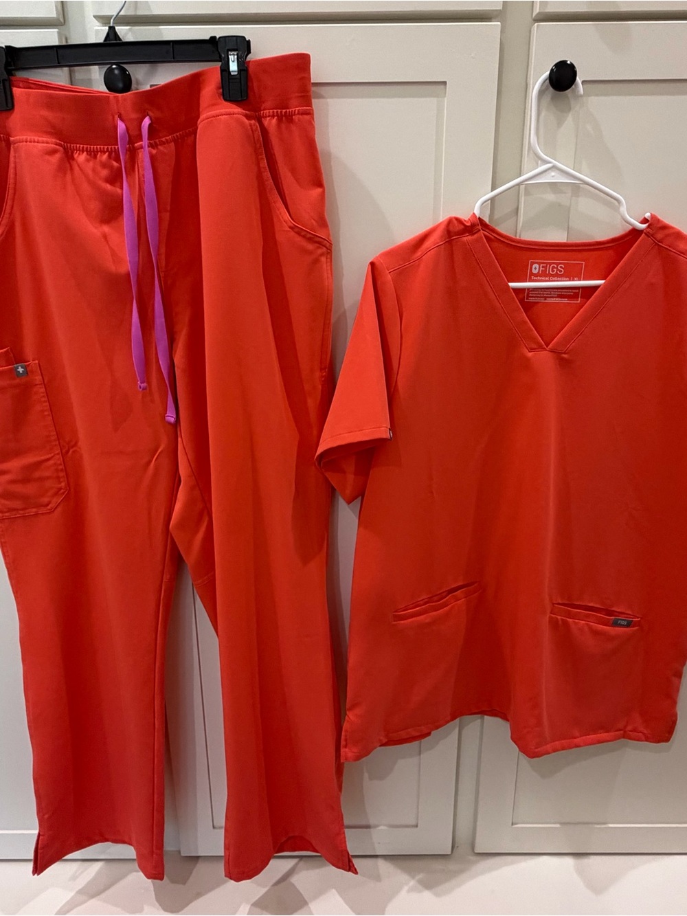 Figs Kids Red Pajama Set with Purple Drawstring